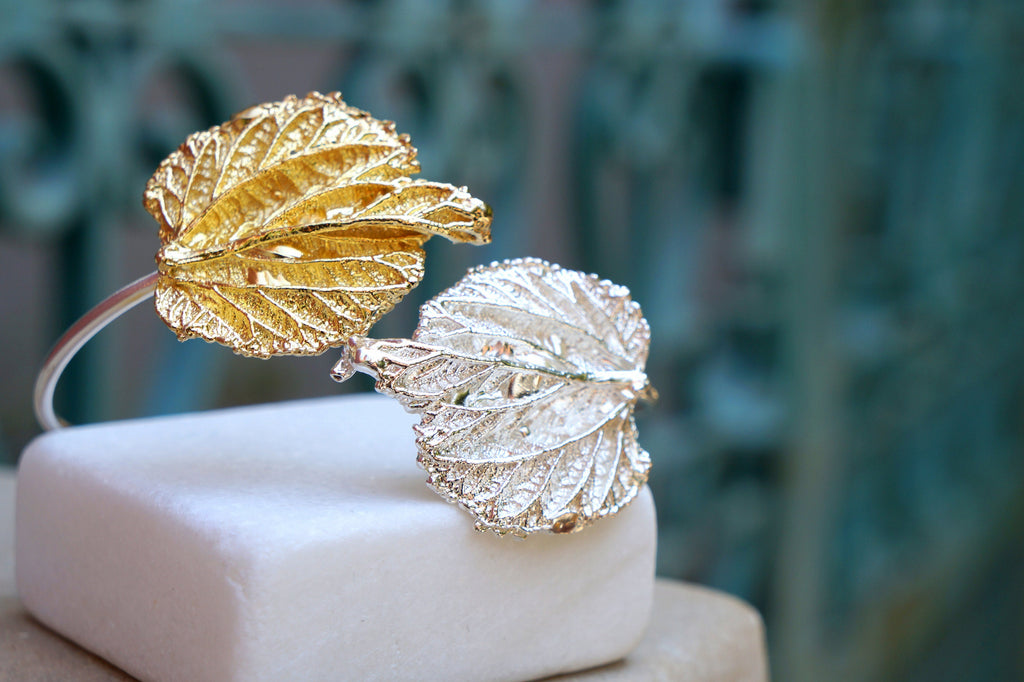 Mulberry Leaf Bracelet - Adjustable Silver Bangle | Handmade Nature Jewelry Gift