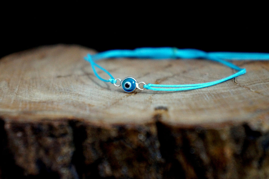 Minimal bracelet,Meaningful jewelry, for men and women. Evil Eye Protection Bracelet, Adjustable Blue Bead Cord Jewelry,Sterling Silver 925