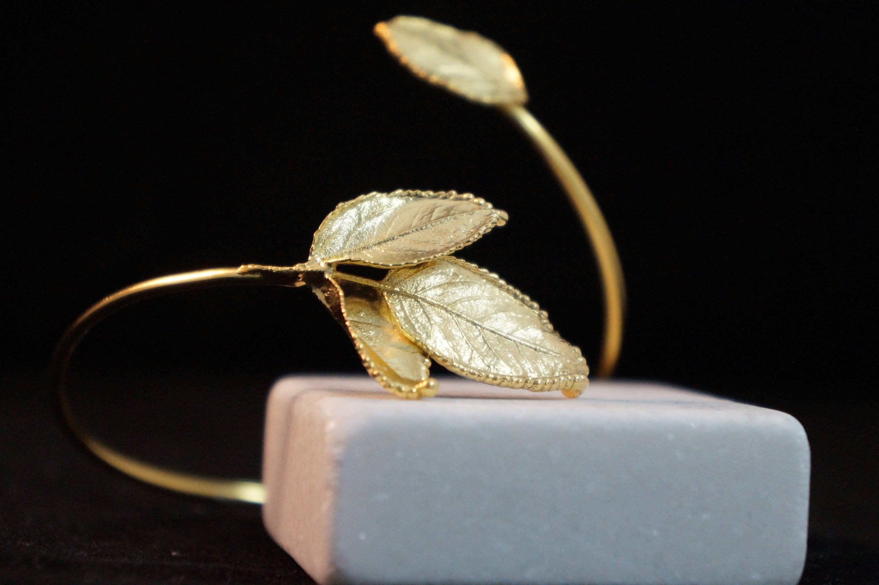 Gold-Plated Silver Rose Bracelet, Gold-Plated Sterling Silver Jewelry, Rose Leaf Cuff, Handmade Gift for Her, Birthday Gift for Women