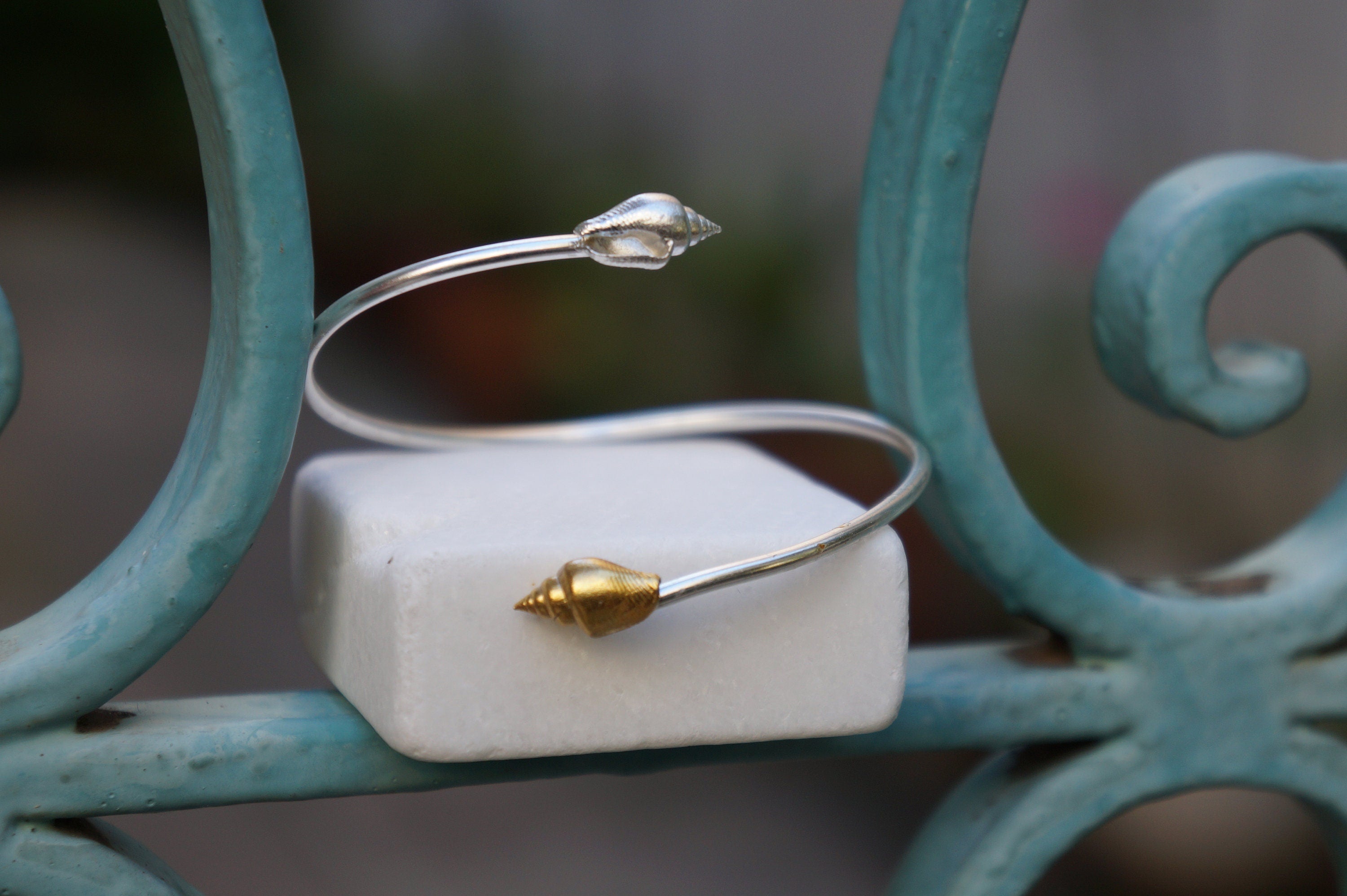 Silver Shell Bracelet – Recycled Sterling Silver Cuff, Adjustable Bridal Jewelry