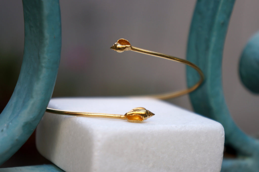 Adjustable Arm Cuff – Dainty Sea Shell Bracelet | 14K Gold Plated Sterling Silver