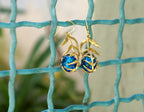 Araucaria Leaf Earrings, Gold-Plated Sterling Silver with Blue Murano Glass, Gift for Her, Birthday Gift for Women, Handmade Jewelry