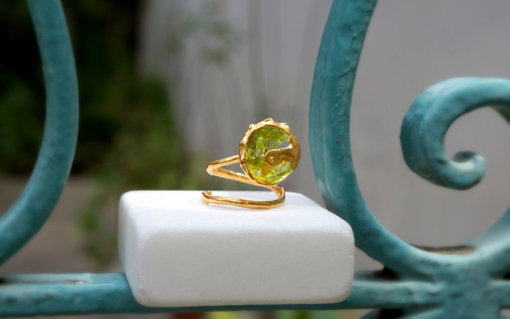 Sea Shell Ring – Adjustable Gold Plated Silver Ring with Murano Glass for Summer Wedding