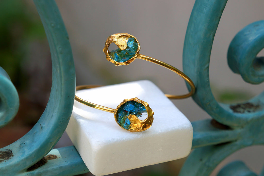 Murano Glass Bracelet: Venetian Blue Shells - Gold Plated Sterling Silver