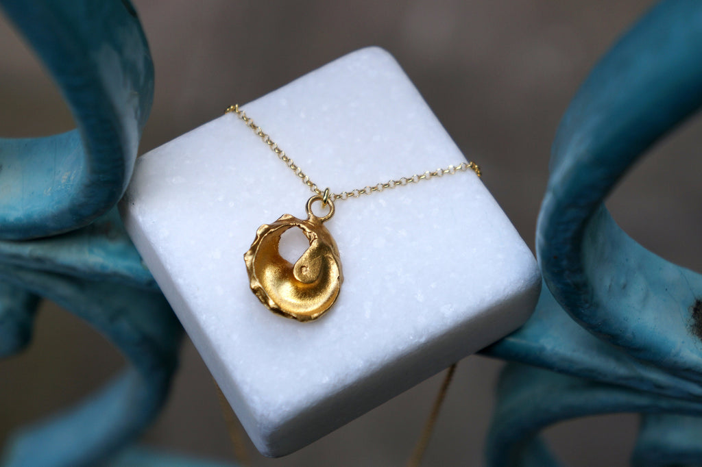 Solid Gold Sea Shell Pendant - 14K Gold Necklace for Women | Handmade Summer Gift