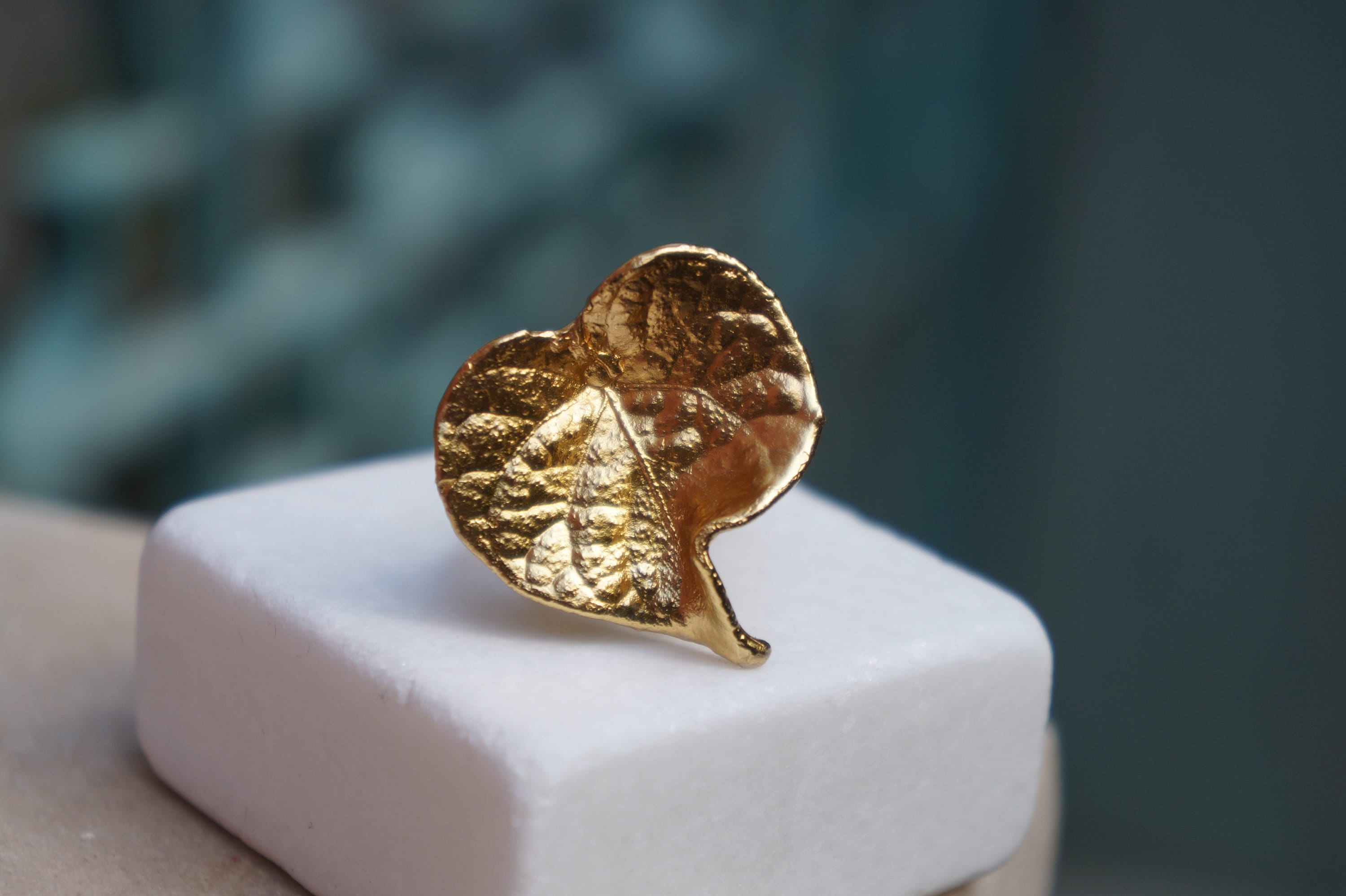 Gold Plated Bell Flower Ring – Handmade Adjustable Sterling Silver Jewelry With Leaf Design