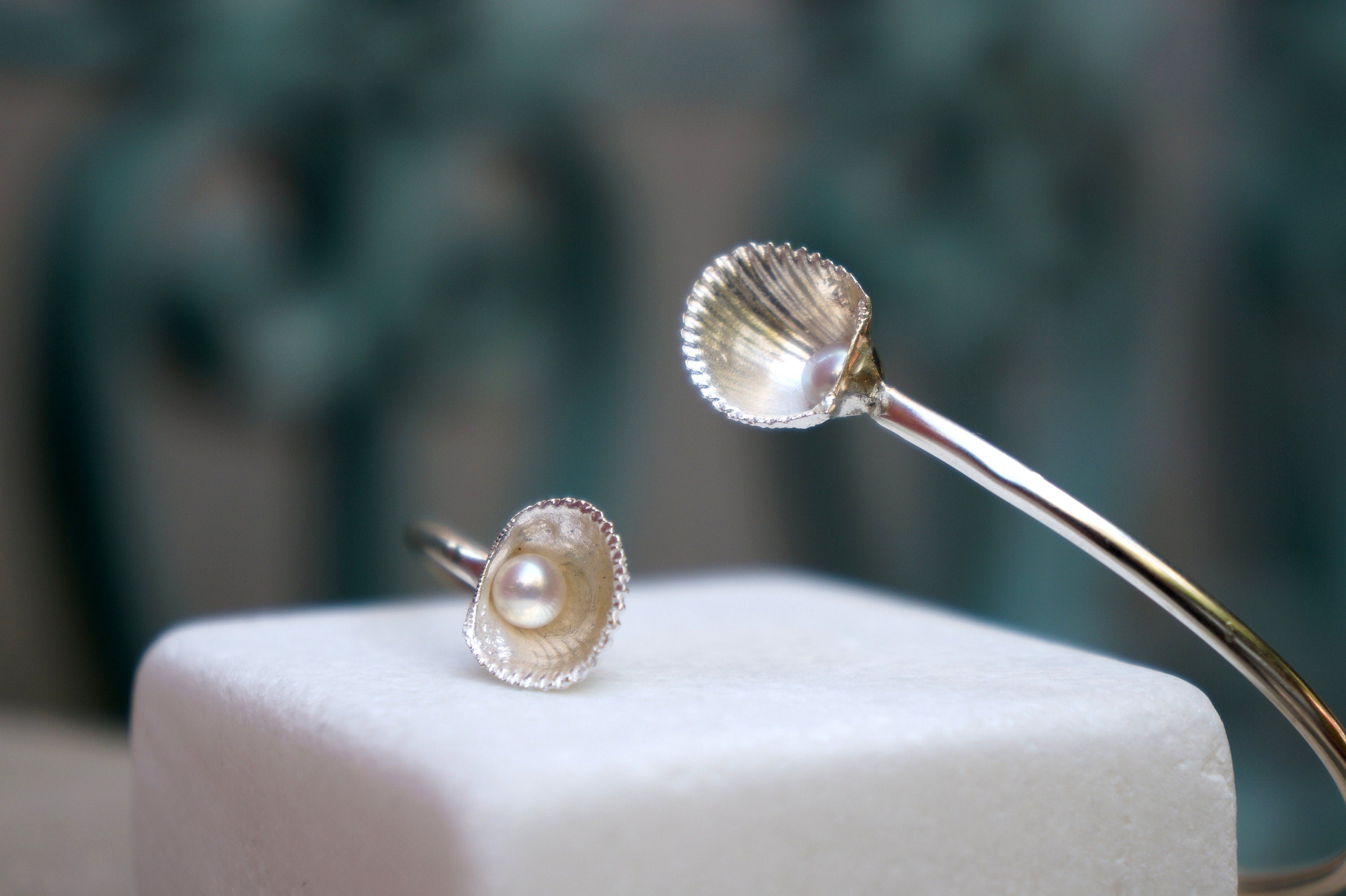 Freshwater Pearl Bracelet: Recycled Sterling Silver Open Cuff