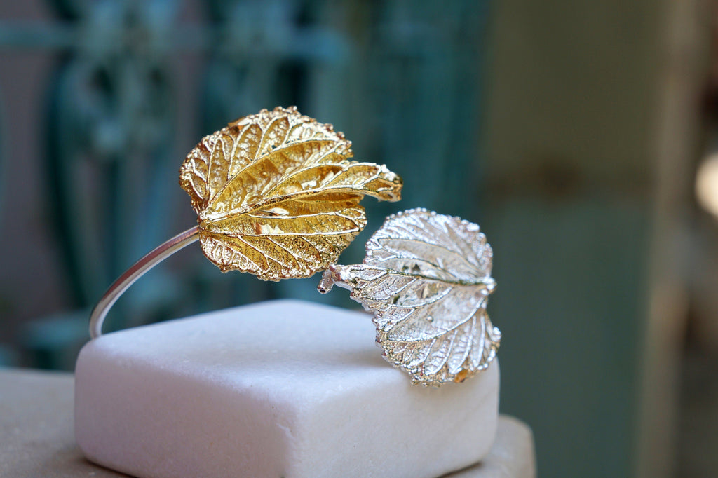 Mulberry Leaf Silver Bracelet, Adjustable Recycled Sterling (Handmade)