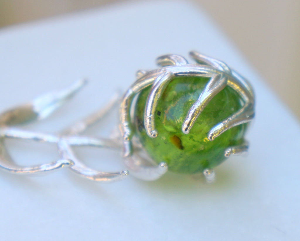 Nature-Inspired Turquoise Earrings, Araucaria Leaf (Sterling Silver)
