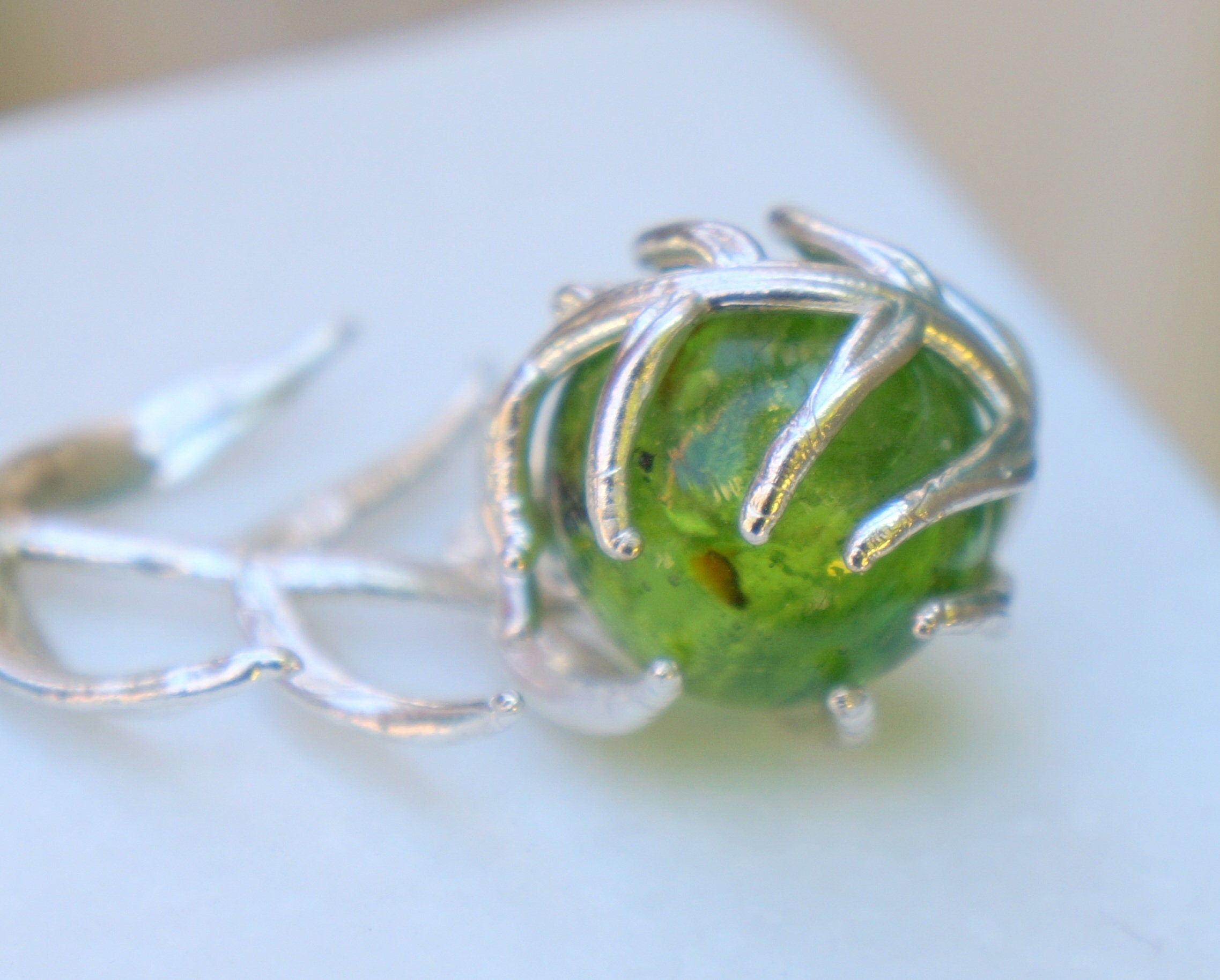 Nature-Inspired Turquoise Earrings, Araucaria Leaf (Sterling Silver)