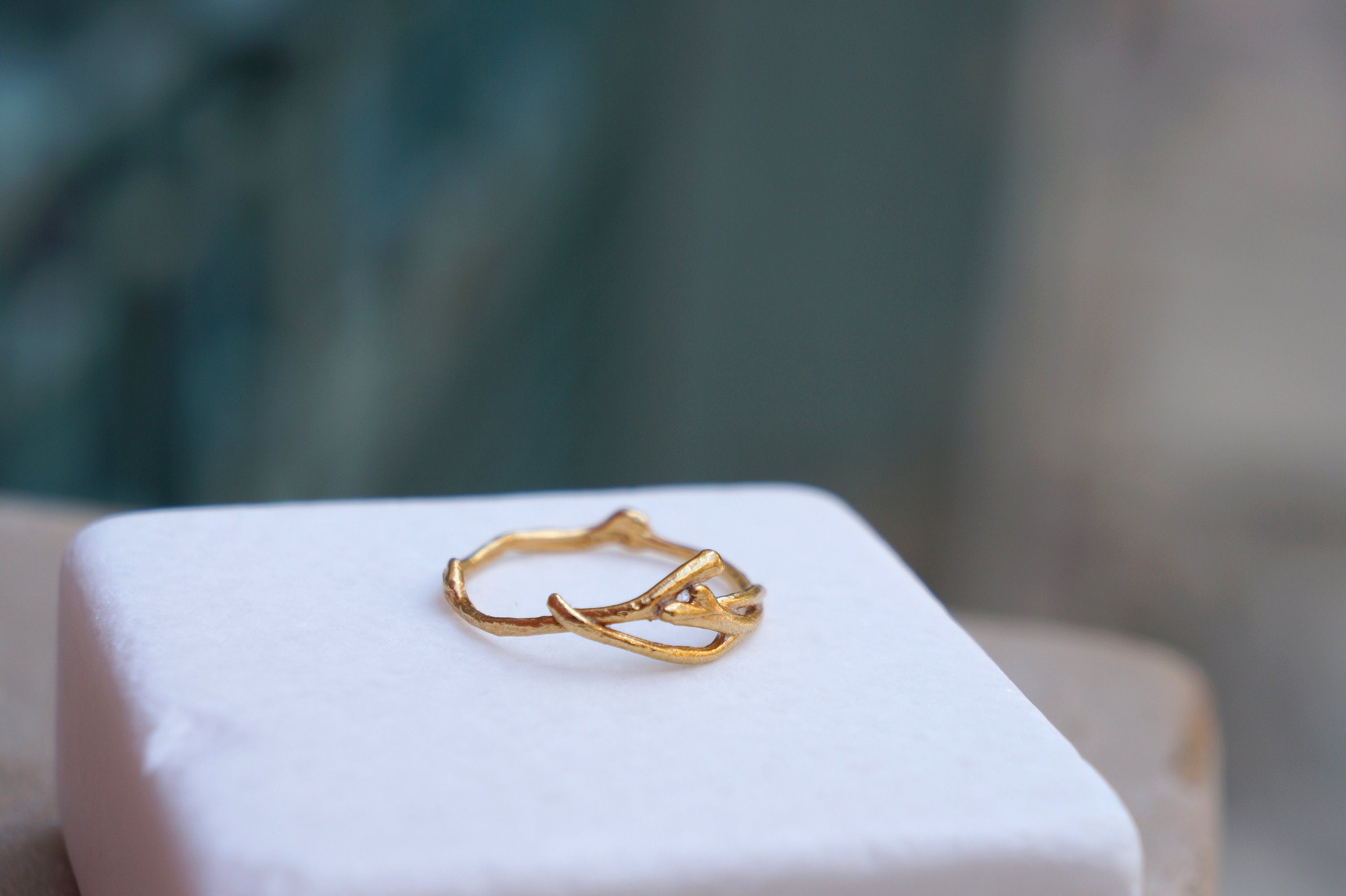 Minimal Solid Gold Ring – Dainty Jasmine Twig Band | Lightweight Everyday Jewelry