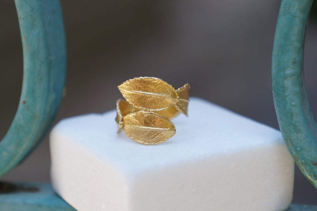 14K Gold Ring – Handmade Solid Gold Jewelry with Rose Leaf Flower Symbol Gift