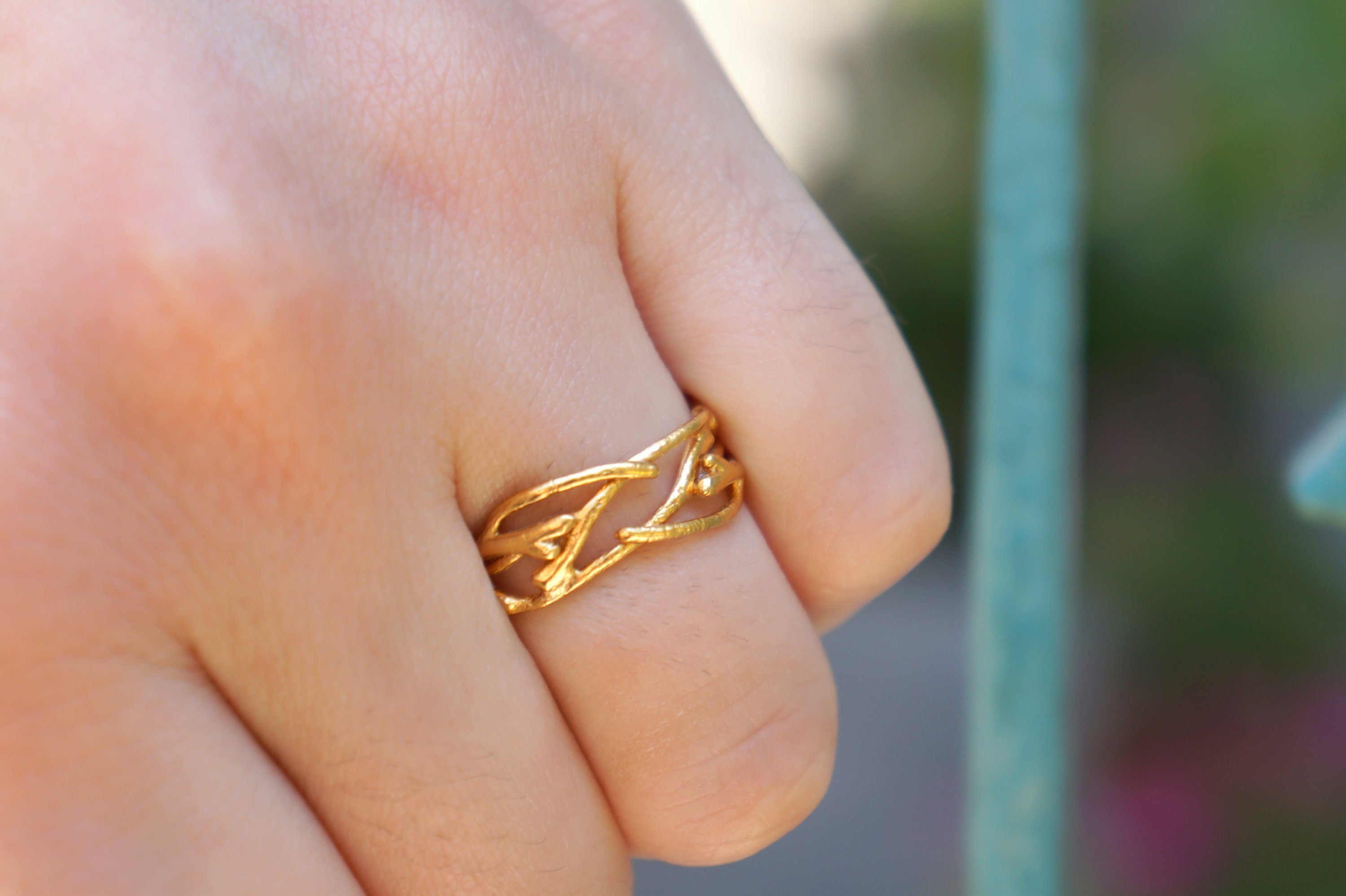Solid Gold Jasmine Ring – Handmade Floral Twig Band in Rose & White Gold