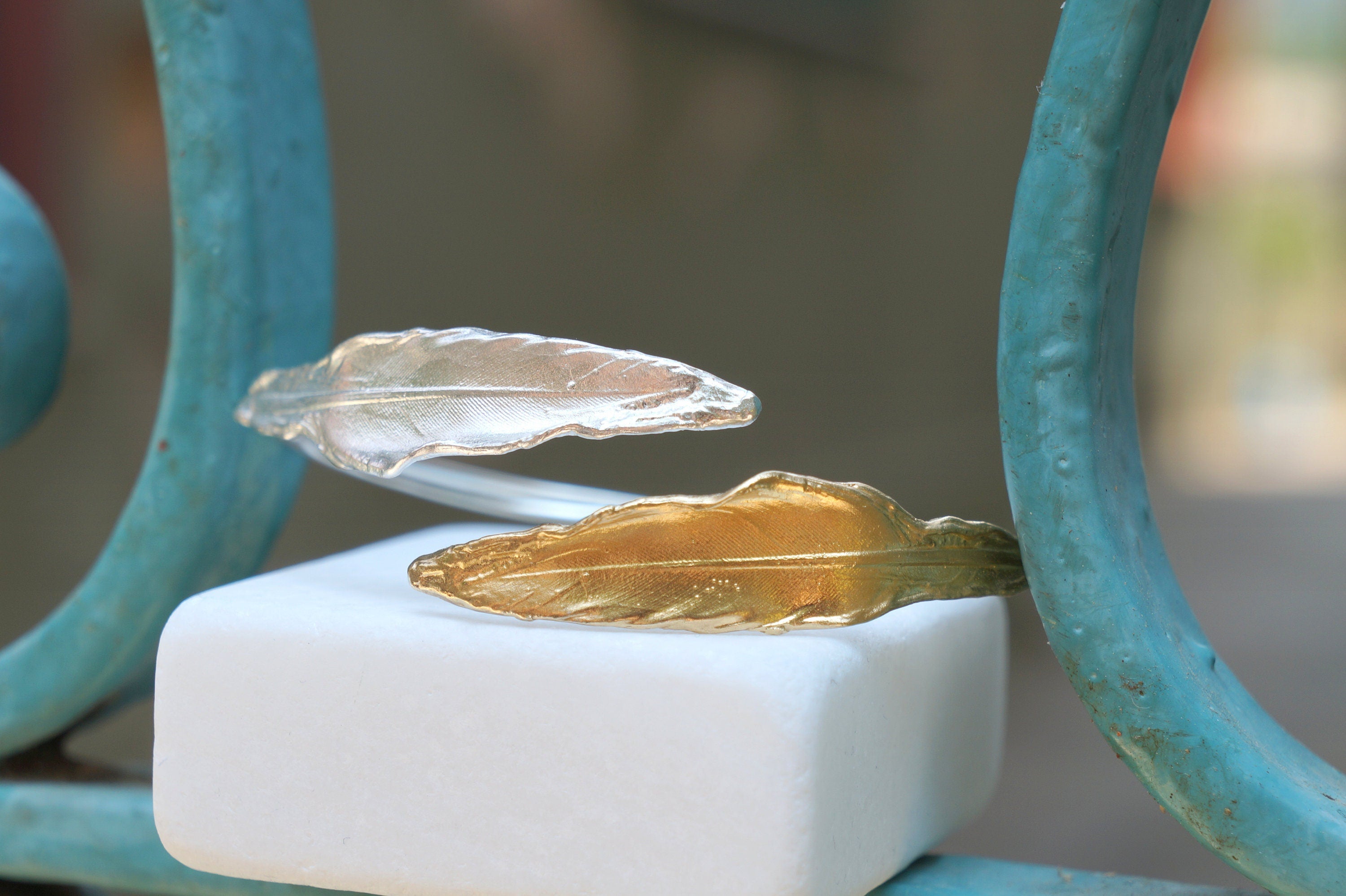Feather Cuff Bracelet: Dove Design - Sterling Silver, Adjustable