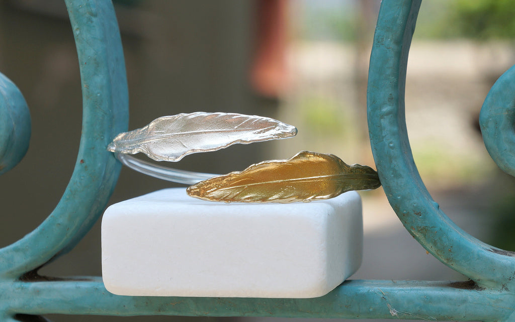 Feather Cuff Bracelet: Dove Design - Sterling Silver, Adjustable