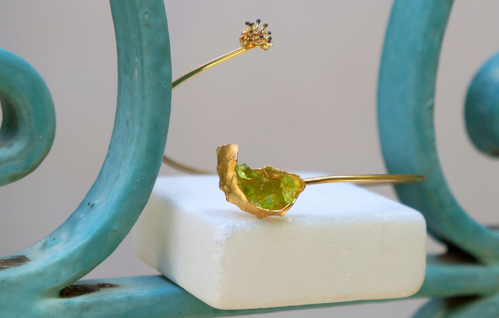 Silver Bangle Bracelet - Handmade Adjustable Sea Shell & Wild Flower Jewelry