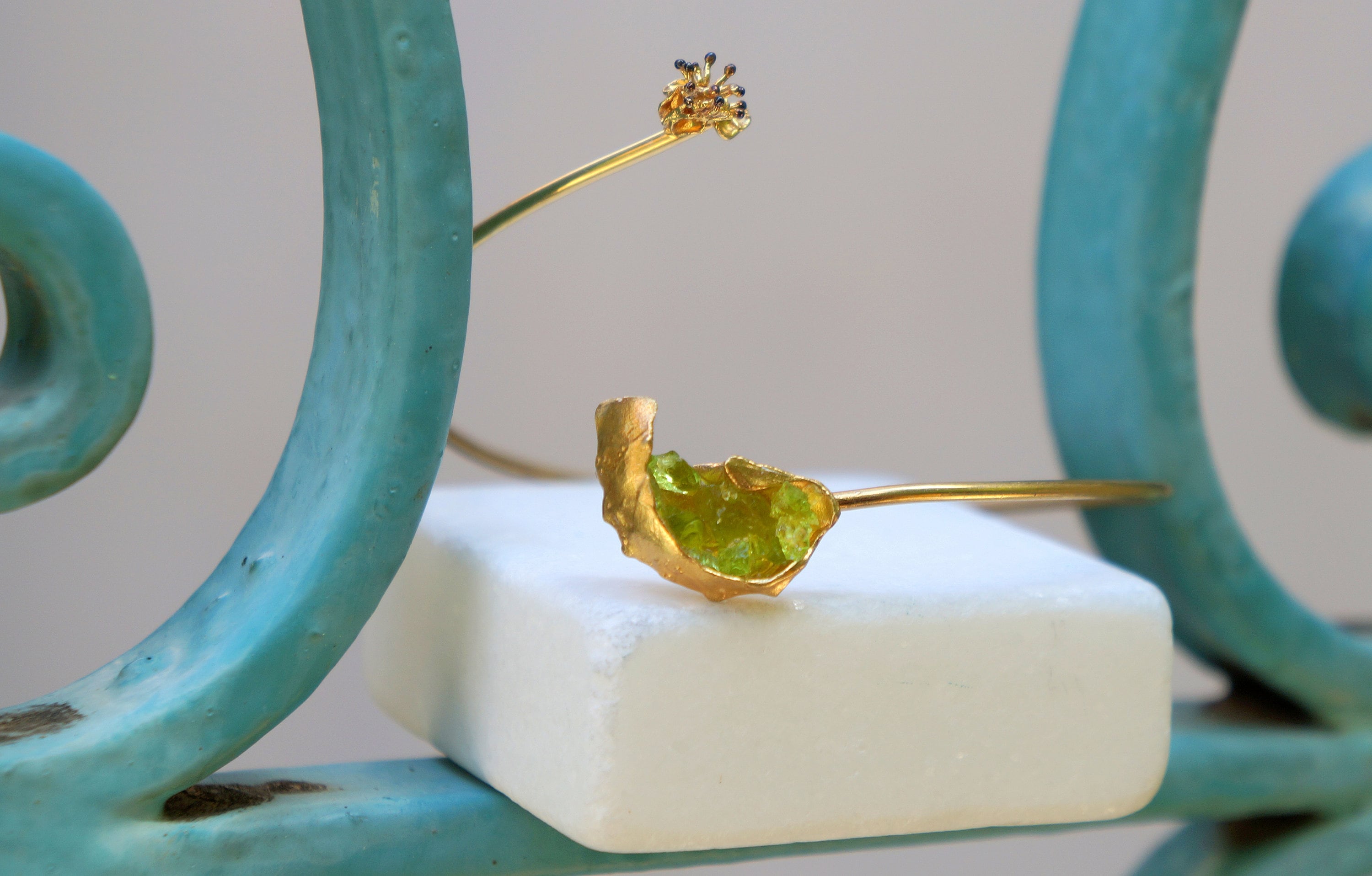 Silver Bangle Bracelet - Handmade Adjustable Sea Shell & Wild Flower Jewelry