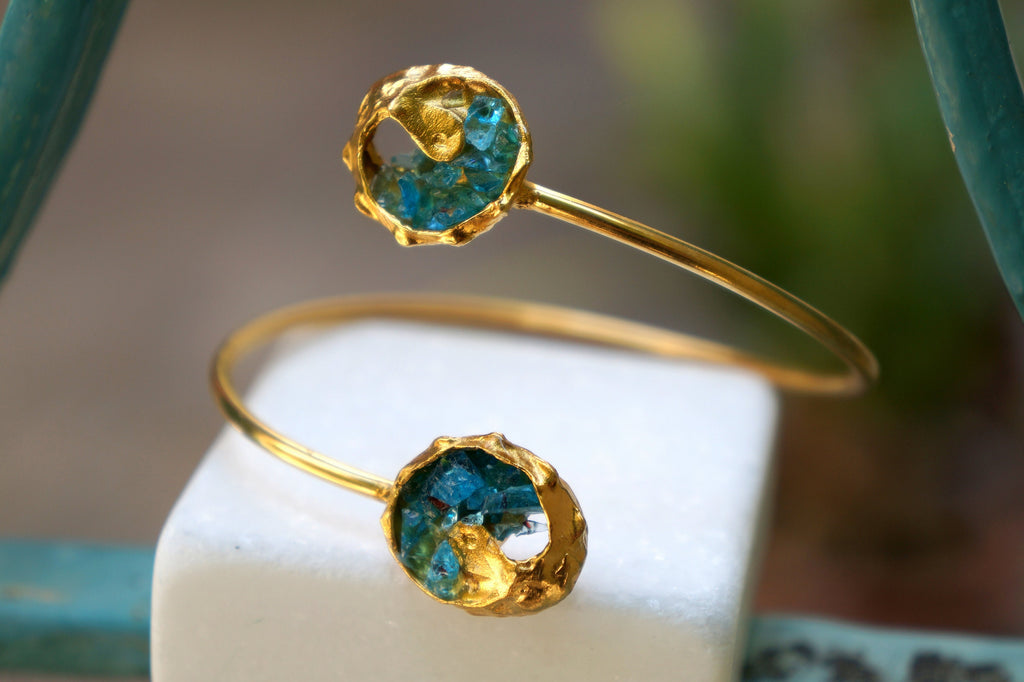 Murano Glass Bracelet: Venetian Blue Shells - Gold Plated Sterling Silver