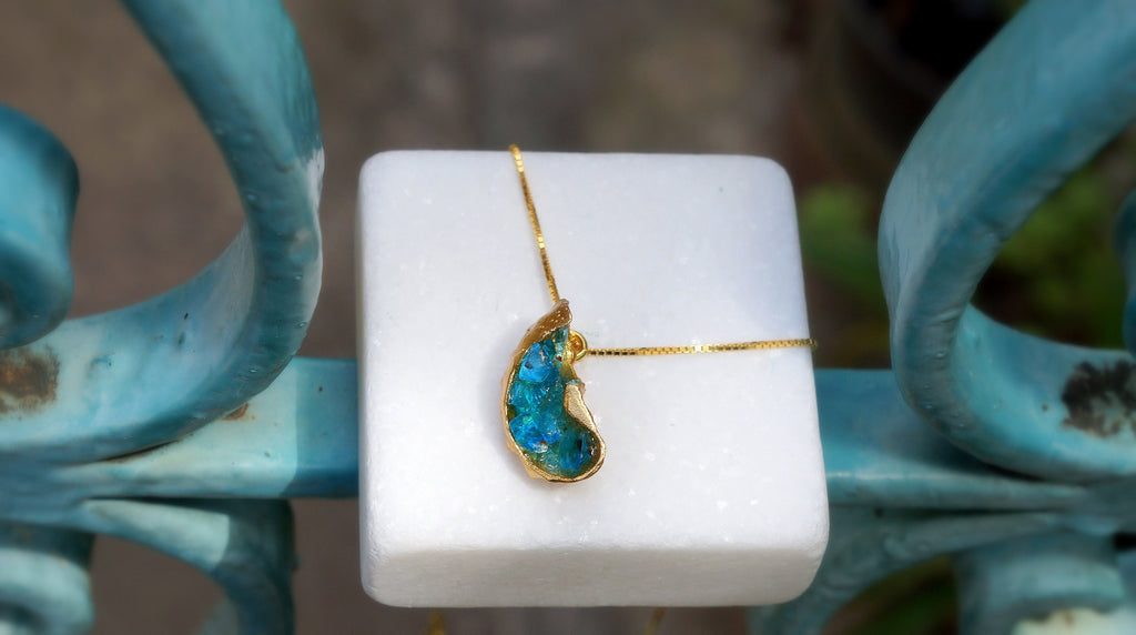 Blue Murano Necklace - Real Sea Shell Pendant, Sterling Silver 925 & Gold Plated Jewelry