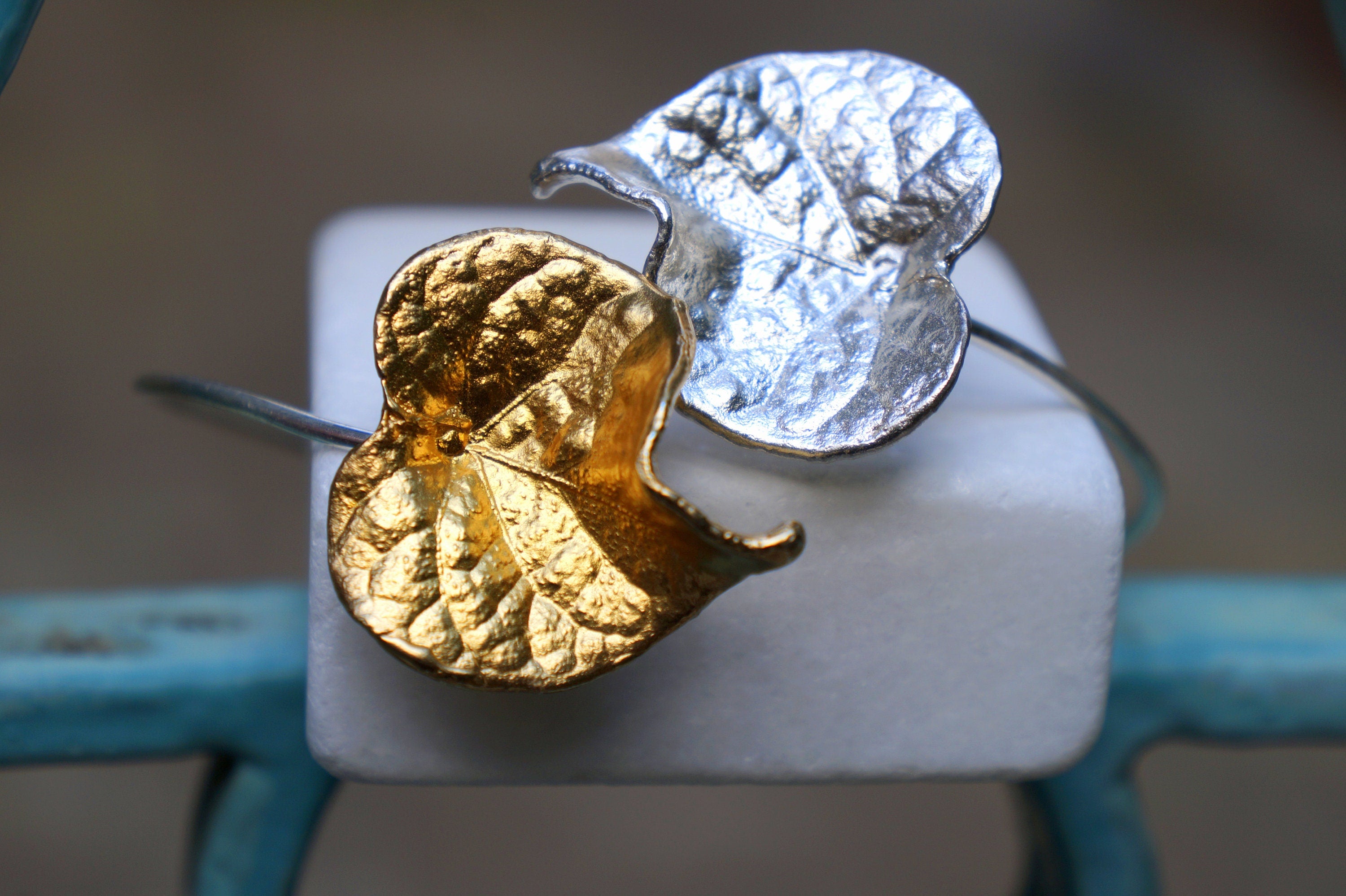 Forget Me Not Bracelet: Nature-Inspired Silver Cuff (Adjustable)