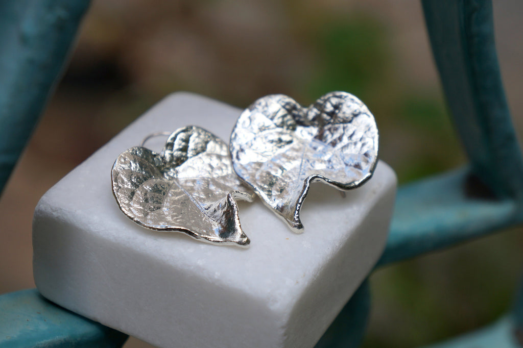 Silver Leaf Earrings - Handmade Bell Flower Dangle | Natural Floral Jewelry Gift