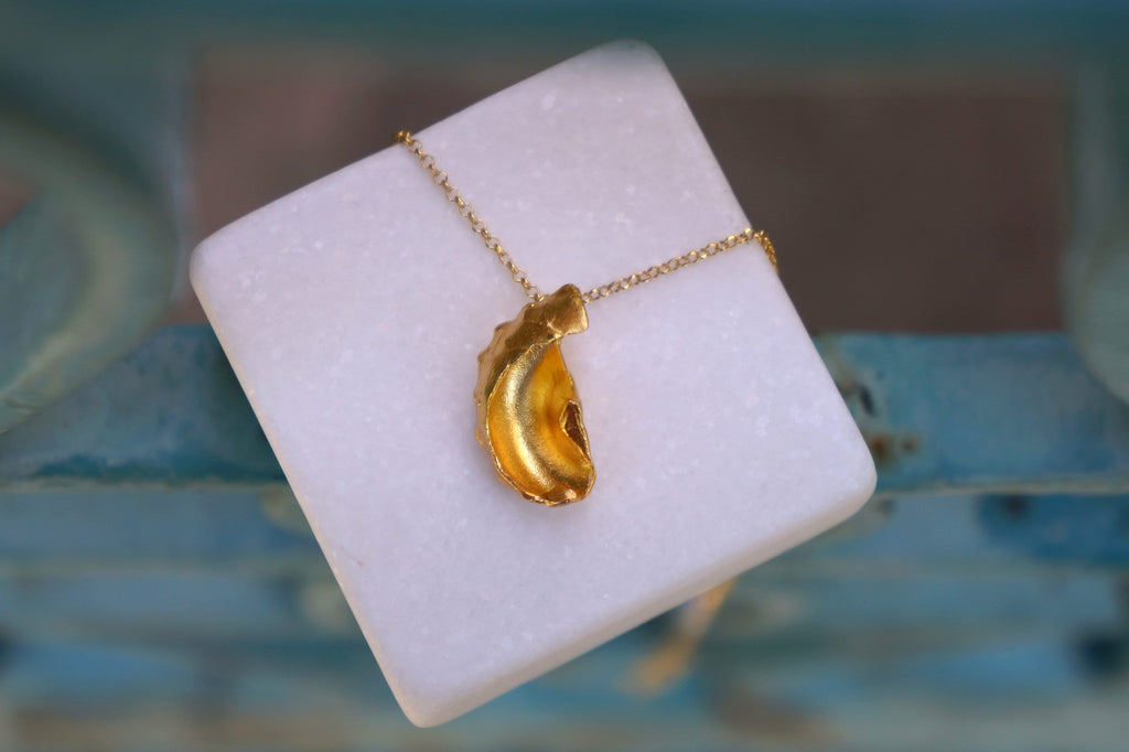 Solid Gold Pendant - Handmade 14K Gold Sea Shell Necklace with Elegant Chain