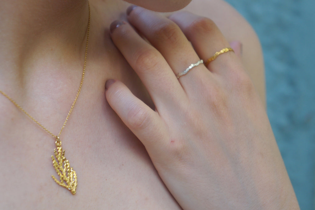 Solid Gold Necklace – 14K Cypress Leaf Pendant With Dainty Gold Chain