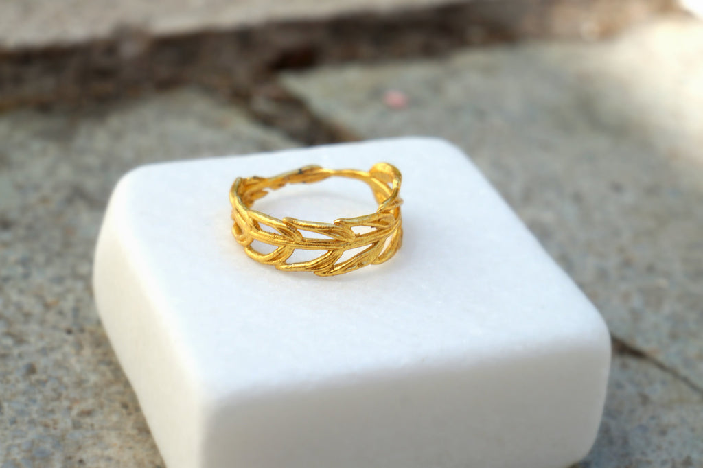 Solid Gold Ring – Authentic Leaf Band | Rose, White & Yellow Gold Jewelry Gift