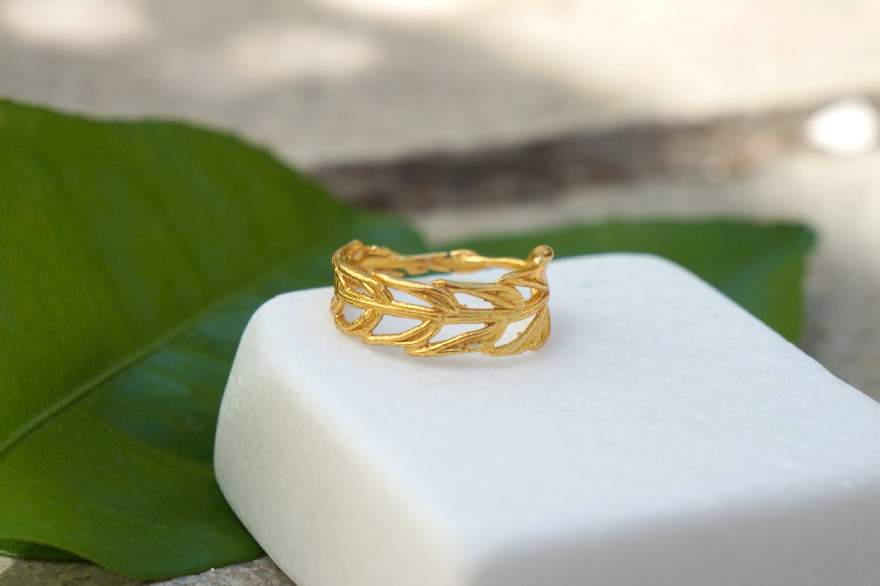 Solid Gold Ring – Authentic Leaf Band | Rose, White & Yellow Gold Jewelry Gift