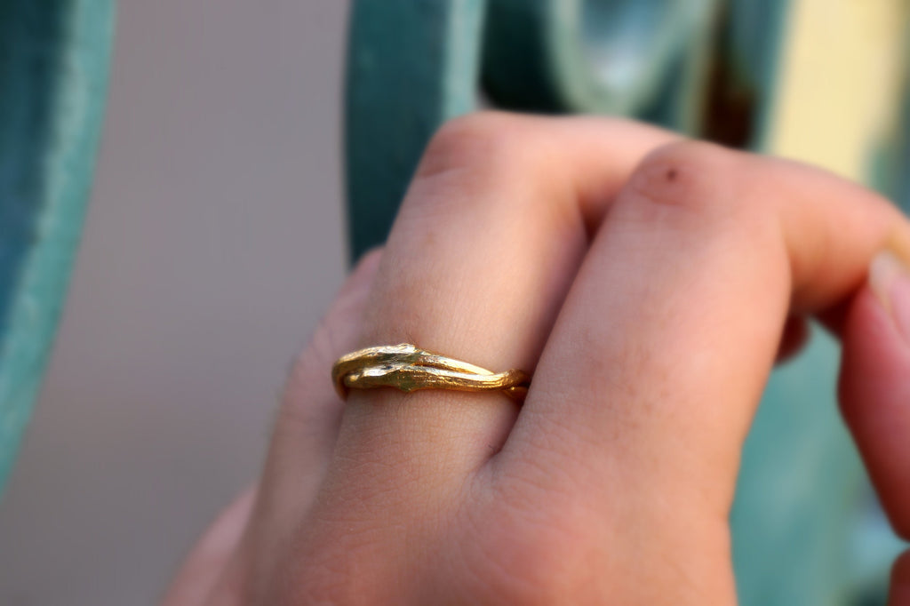 Solid Gold Ring – Adjustable Olive Twig Band | Minimalist Handcrafted Jewelry