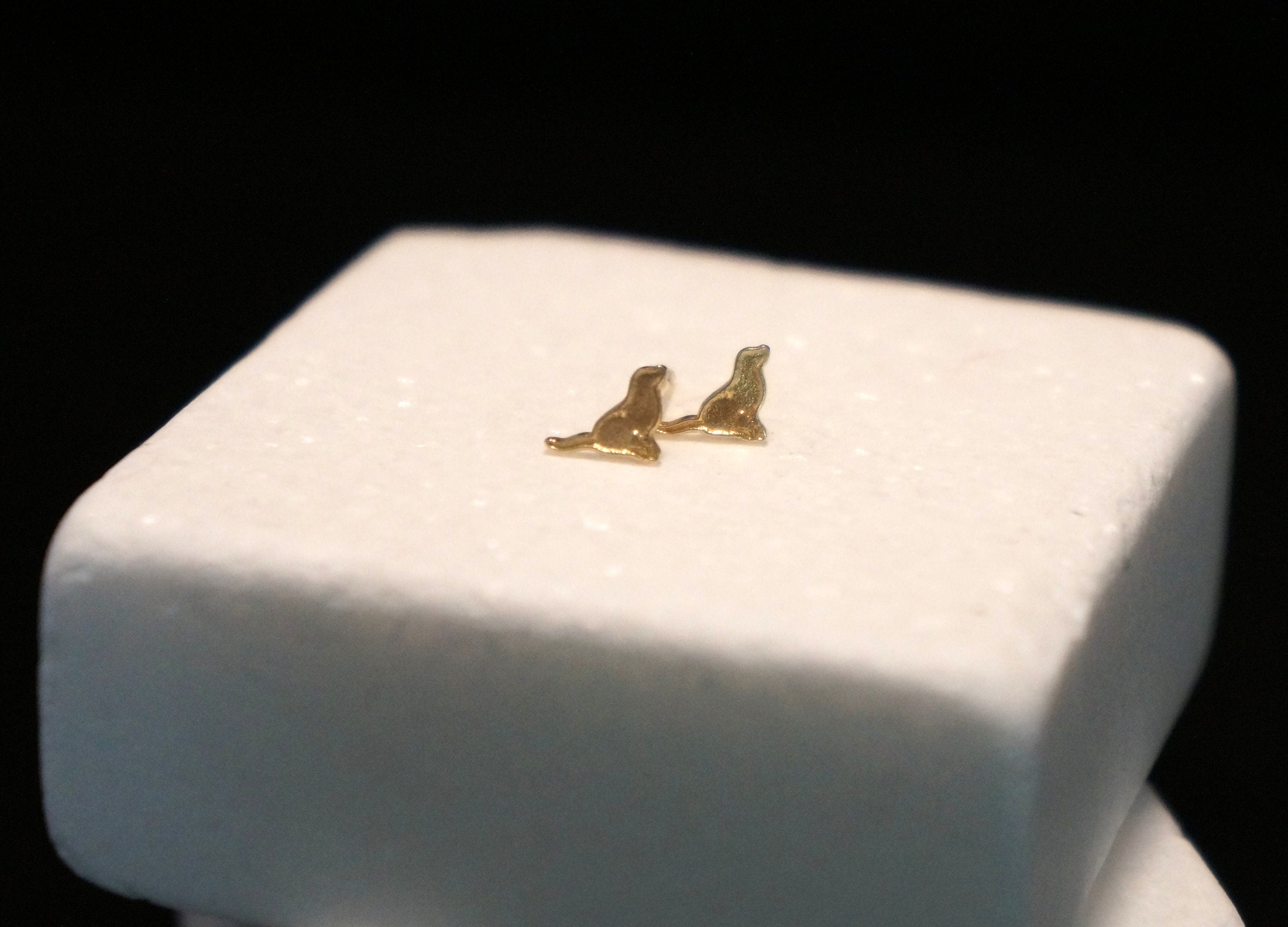 Solid Gold Earrings | Tiny Dog Lover Studs - 18K Minimalist Jewelry Gift