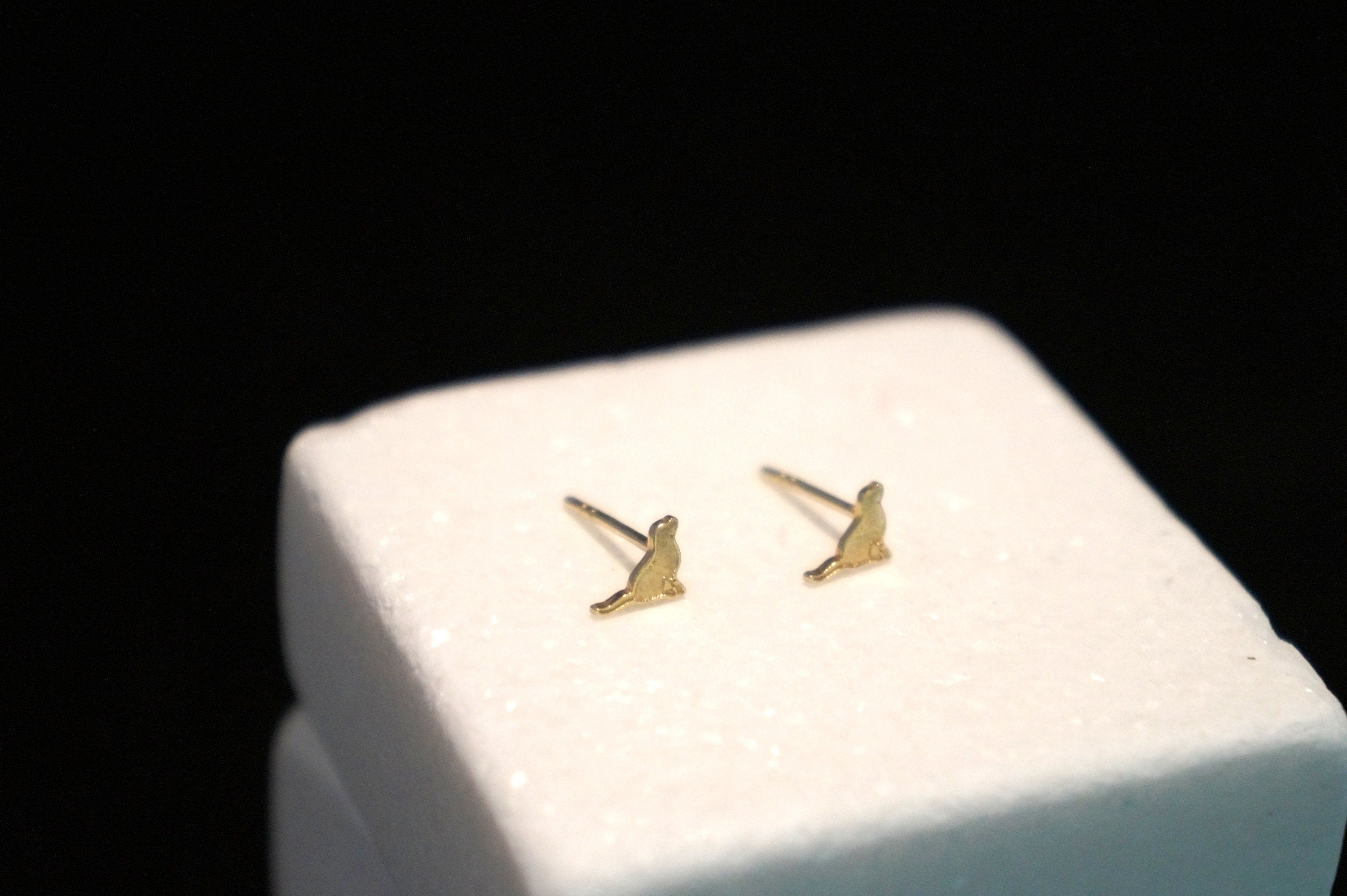 Solid Gold Earrings | Tiny Dog Lover Studs - 18K Minimalist Jewelry Gift