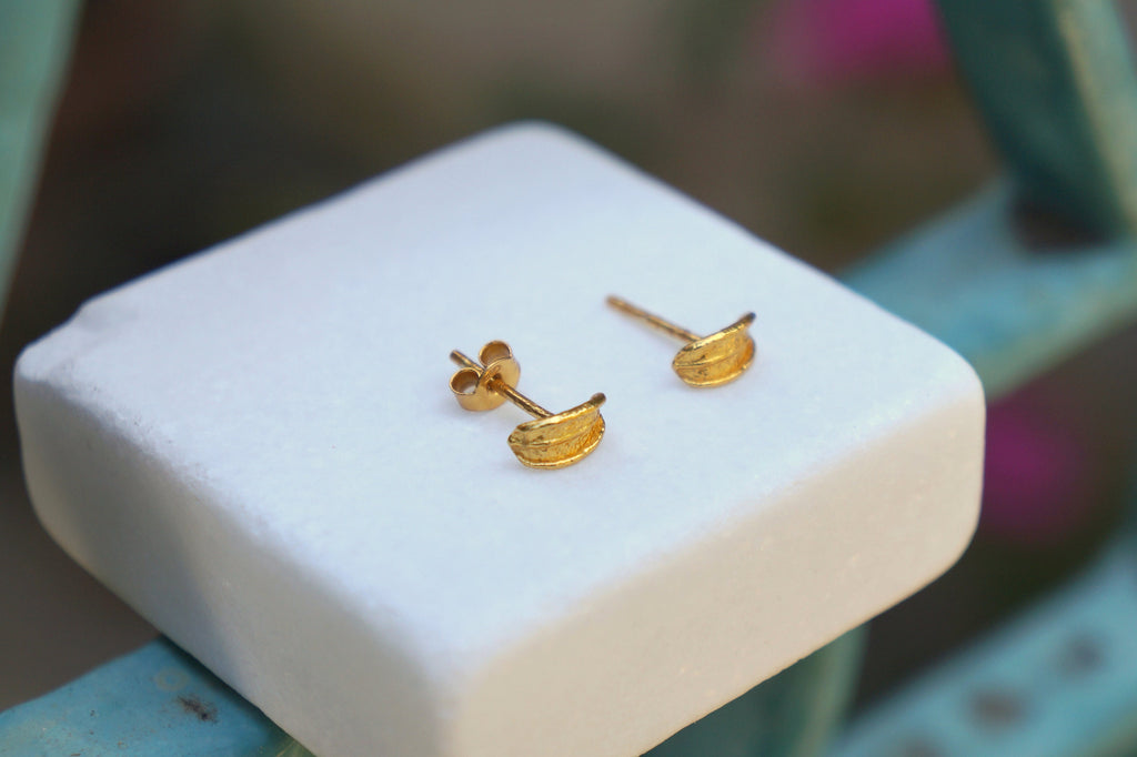 Solid Gold Stud Earrings – Tiny Olive Leaf Mini Earrings | Handmade Gift Boxed