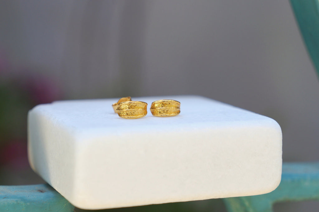 Solid Gold Stud Earrings – Tiny Olive Leaf Mini Earrings | Handmade Gift Boxed