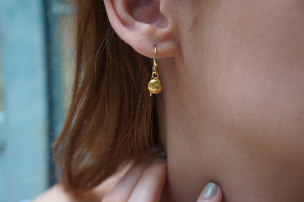 Solid Gold Earrings – Dainty Sea Shell Earrings in 14K Rose & Yellow Gold