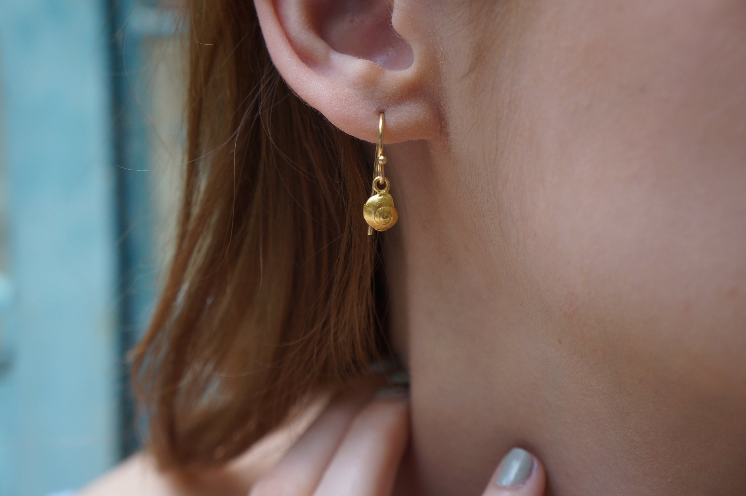 Solid Gold Earrings – Dainty Sea Shell Earrings in 14K Rose & Yellow Gold
