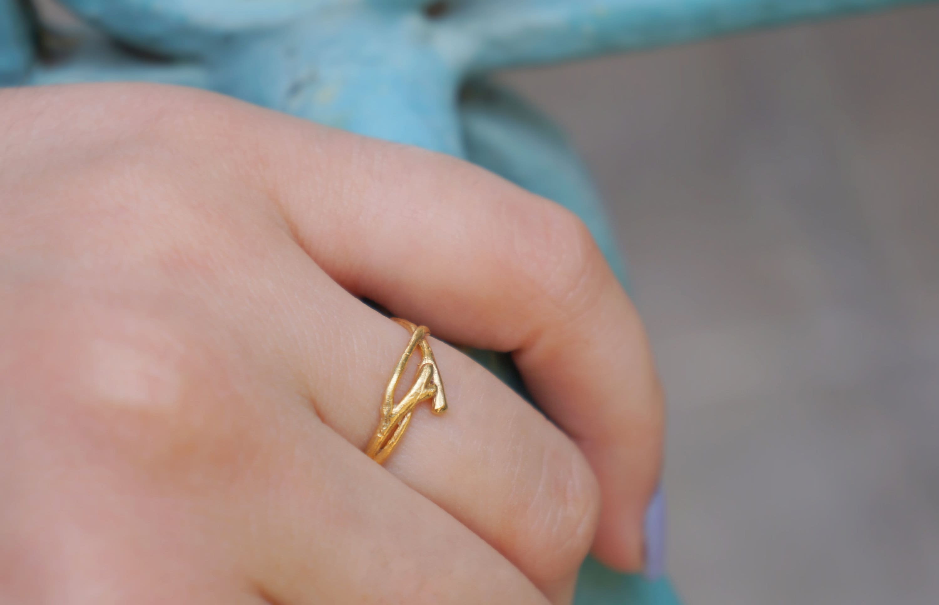 Minimal Solid Gold Ring – Dainty Jasmine Twig Band | Lightweight Everyday Jewelry