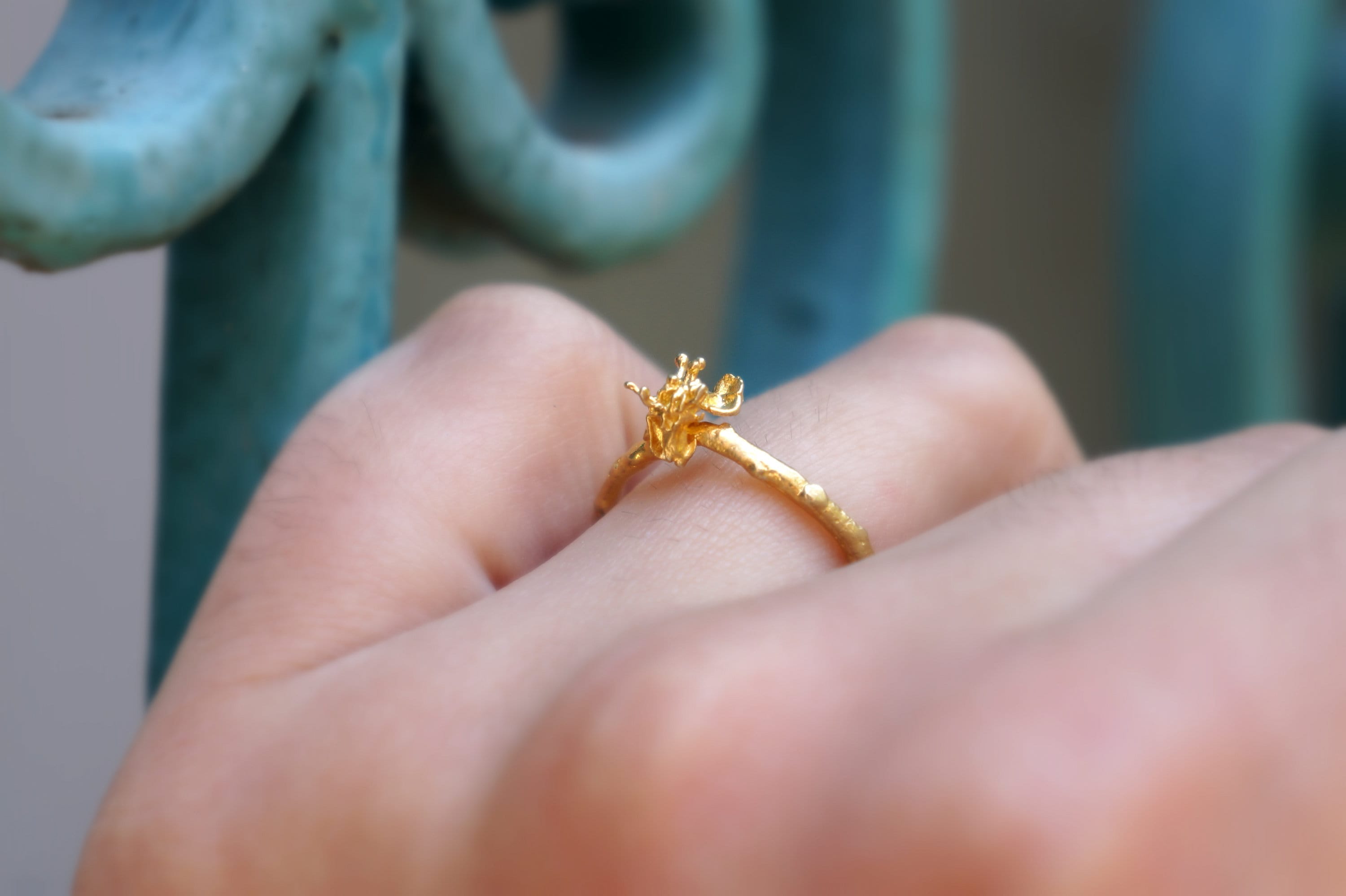 Solid Gold Branch Ring, Handmade Minimalist Twig Jewelry, Organic Forest Band, Gift for Luck & Health, Real Gold (9K, 14K, 18K)