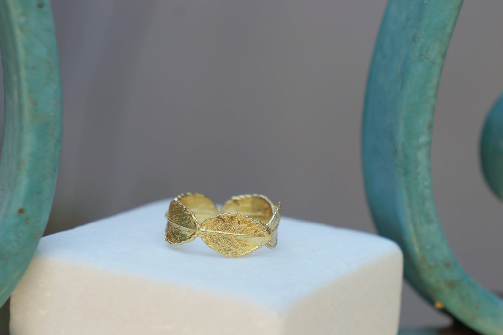 Gold Rose Leaf Ring – Handmade Solid Gold Band | Minimalist Nature Inspired Jewelry