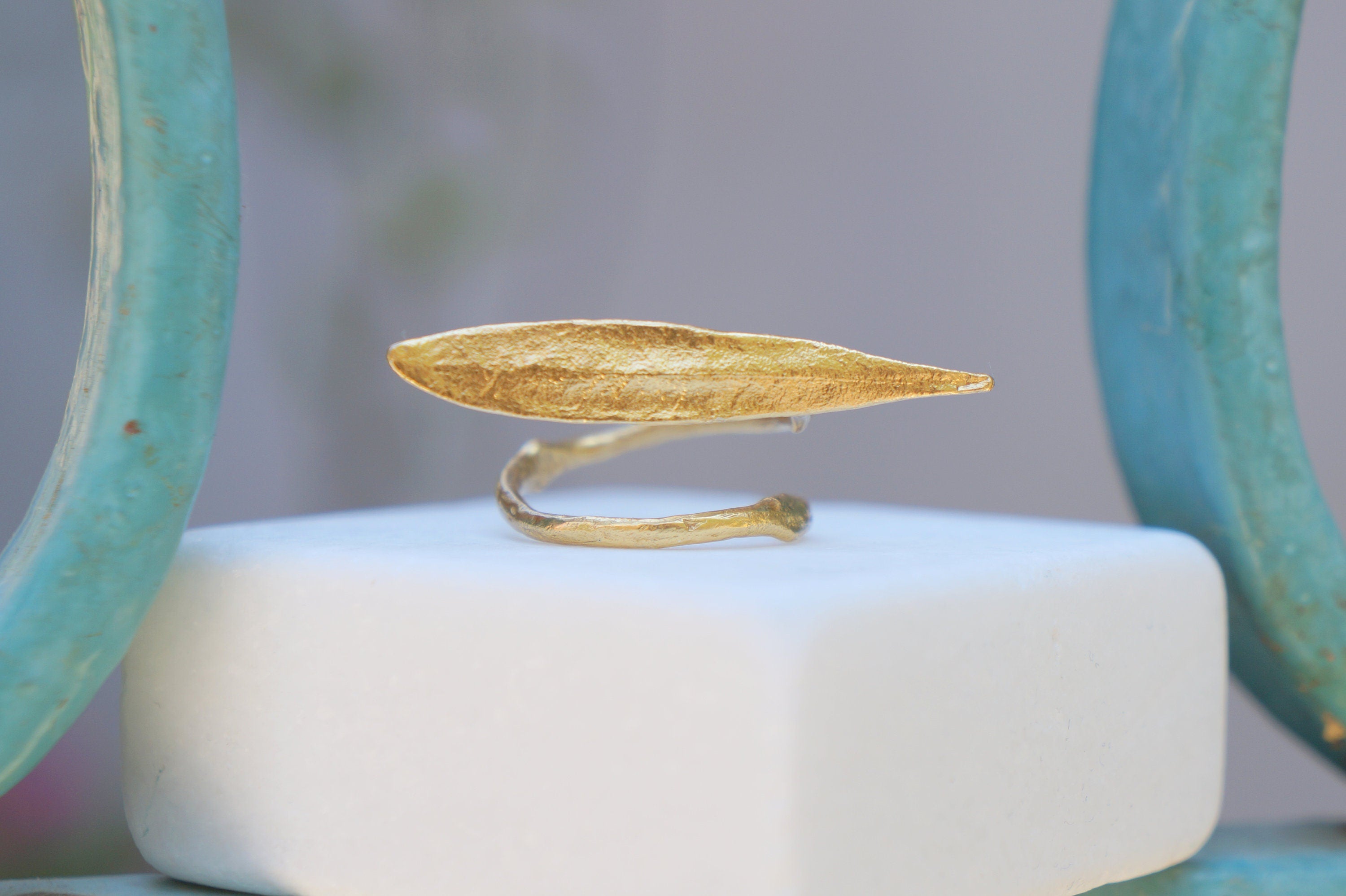 Solid Gold Olive Leaf Ring – Unique Nature Inspired 14K 18K Artisan Crafted Jewelry