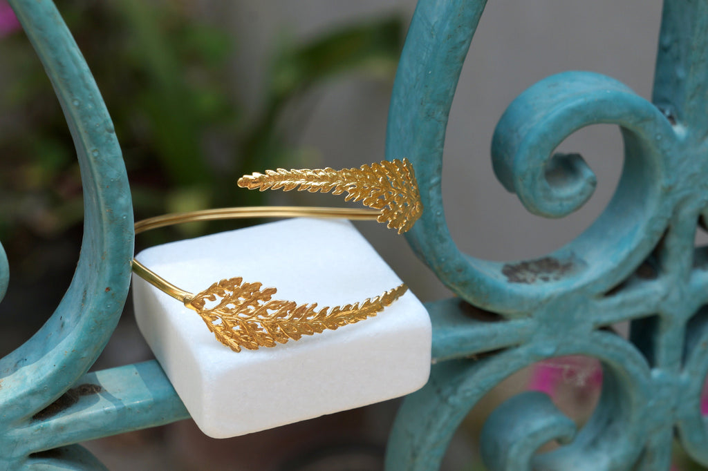 Gold Fern Bracelet, Gold-Plated Sterling Silver Jewelry, Handmade Fern Leaf Bracelet, Gift for Her, Birthday Gift for Women