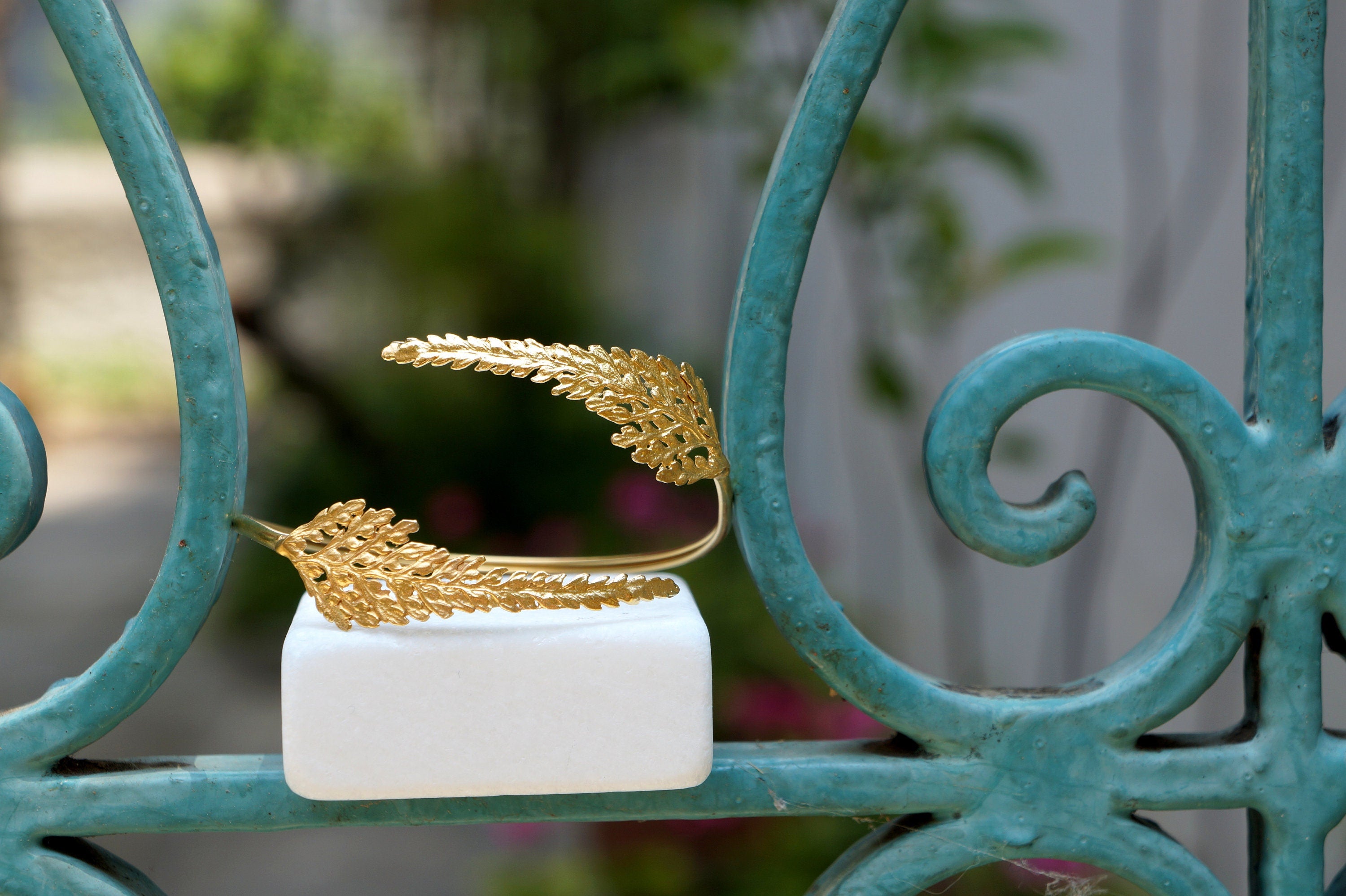 Fern Leaf Bracelet – Adjustable Cuff Gold Plated on Recycled Silver Jewelry