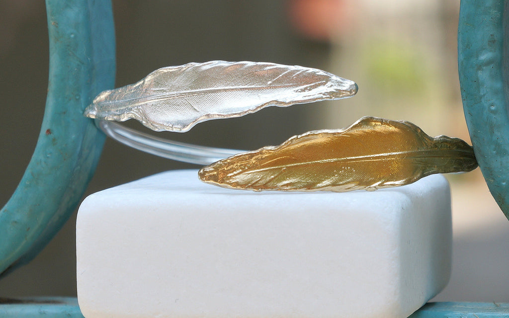 Feather Cuff Bracelet: Dove Design - Sterling Silver, Adjustable