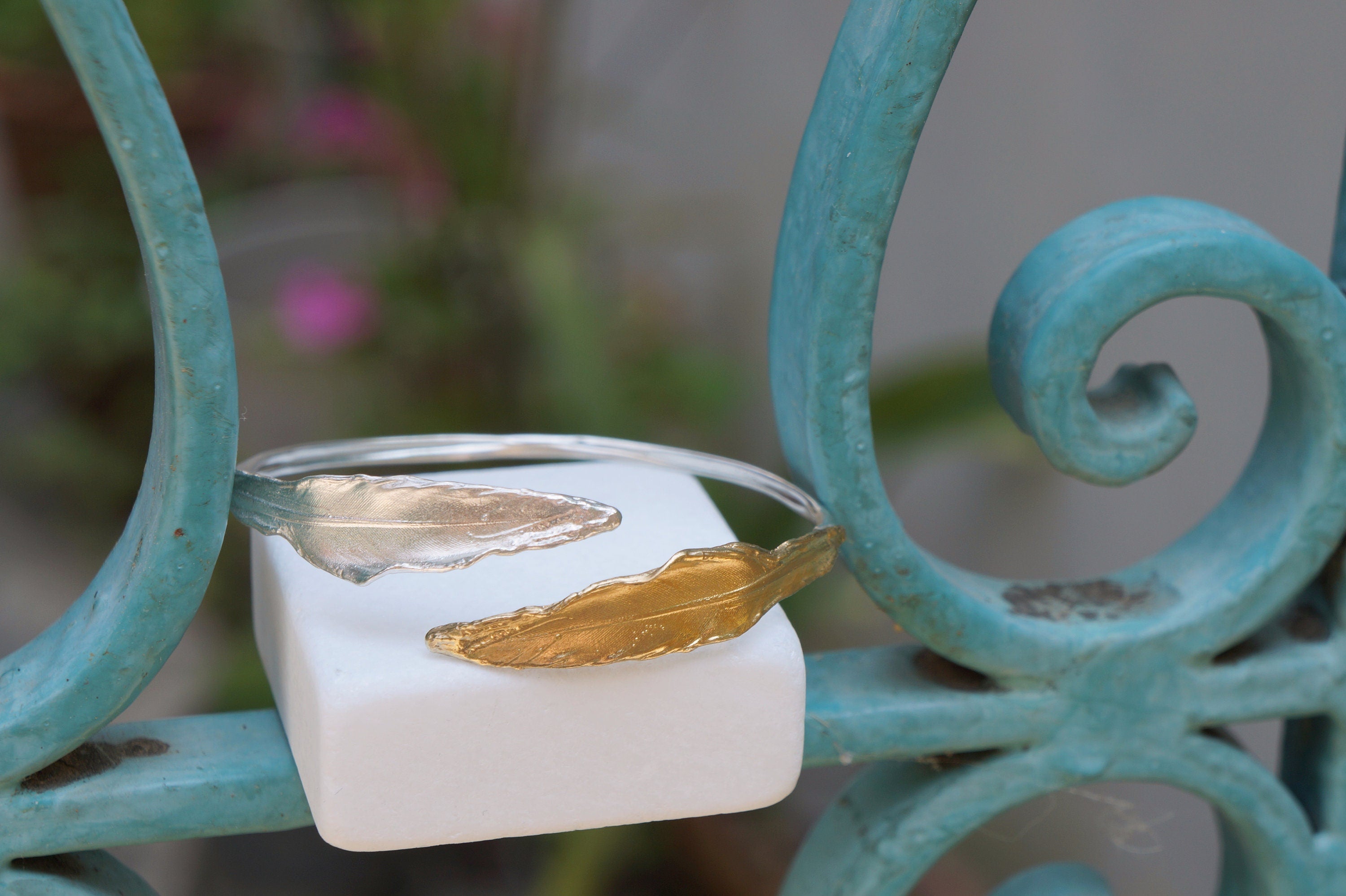 Feather Cuff Bracelet: Dove Design - Sterling Silver, Adjustable