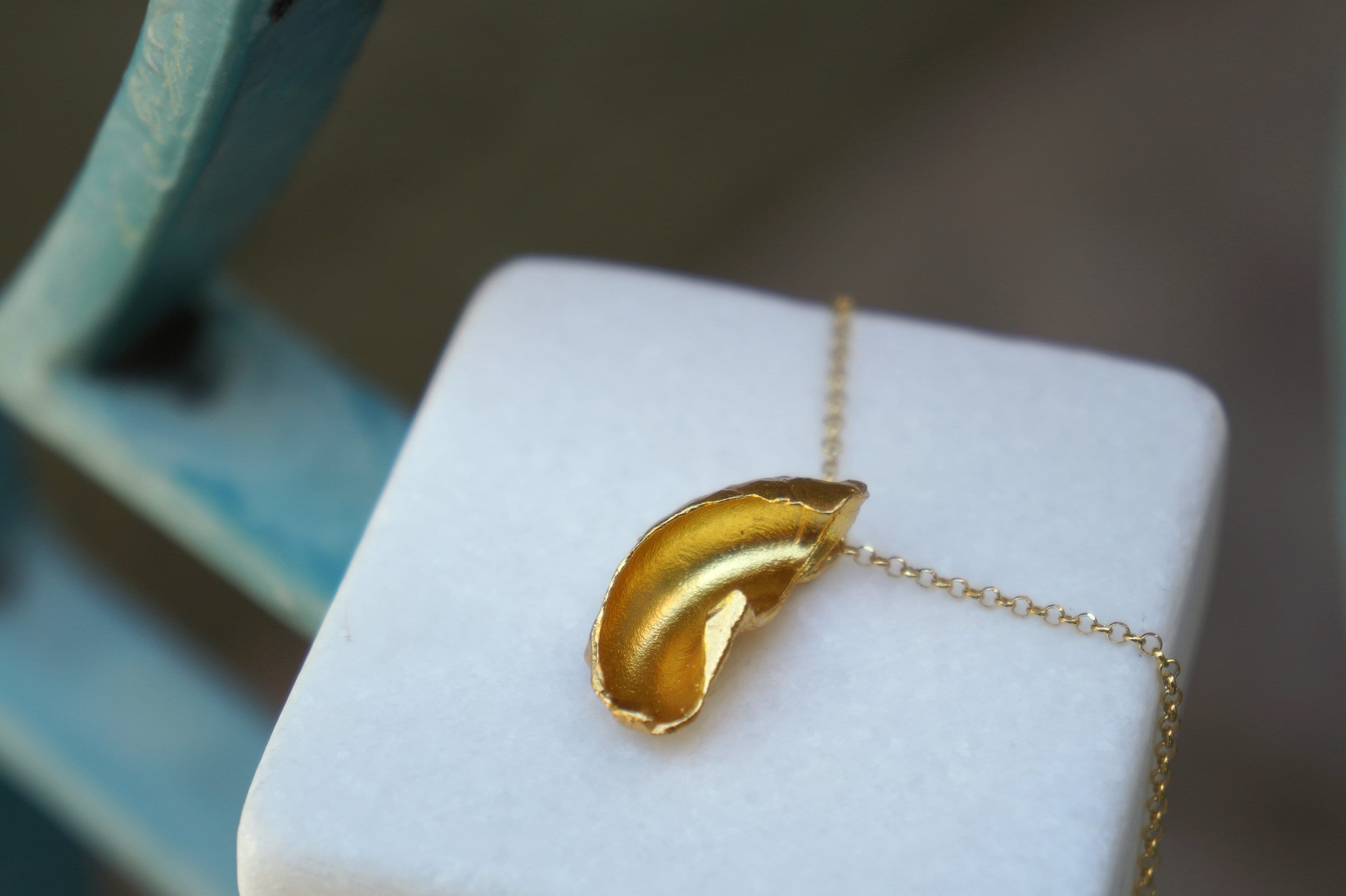 Solid Gold Pendant - Handmade 14K Gold Sea Shell Necklace with Elegant Chain