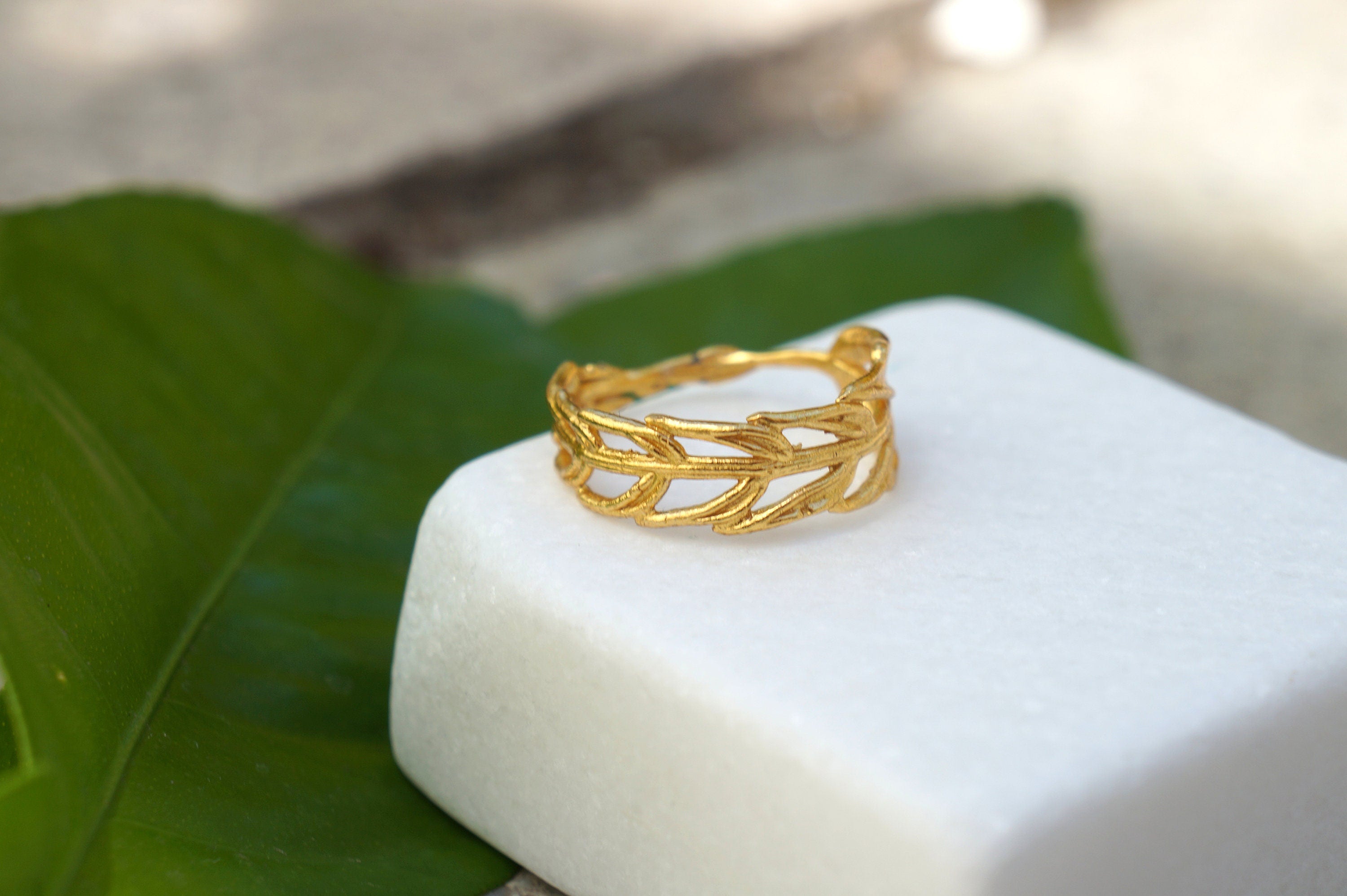 Solid Gold Ring – Authentic Leaf Band | Rose, White & Yellow Gold Jewelry Gift