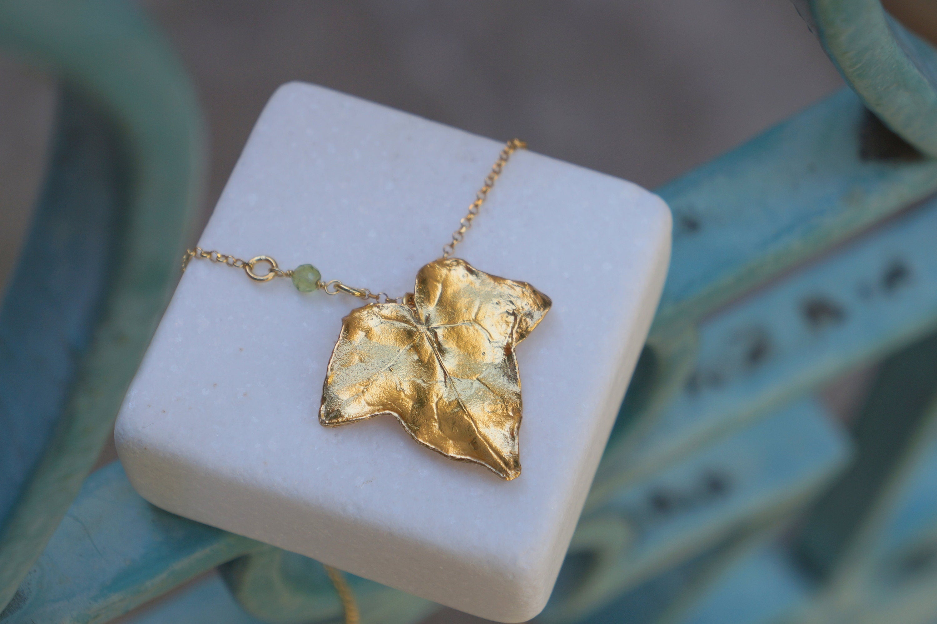 Gold Ivy Leaf Pendant | Nature Inspired Jewelry, Solid Gold Pendant with Chain 14K
