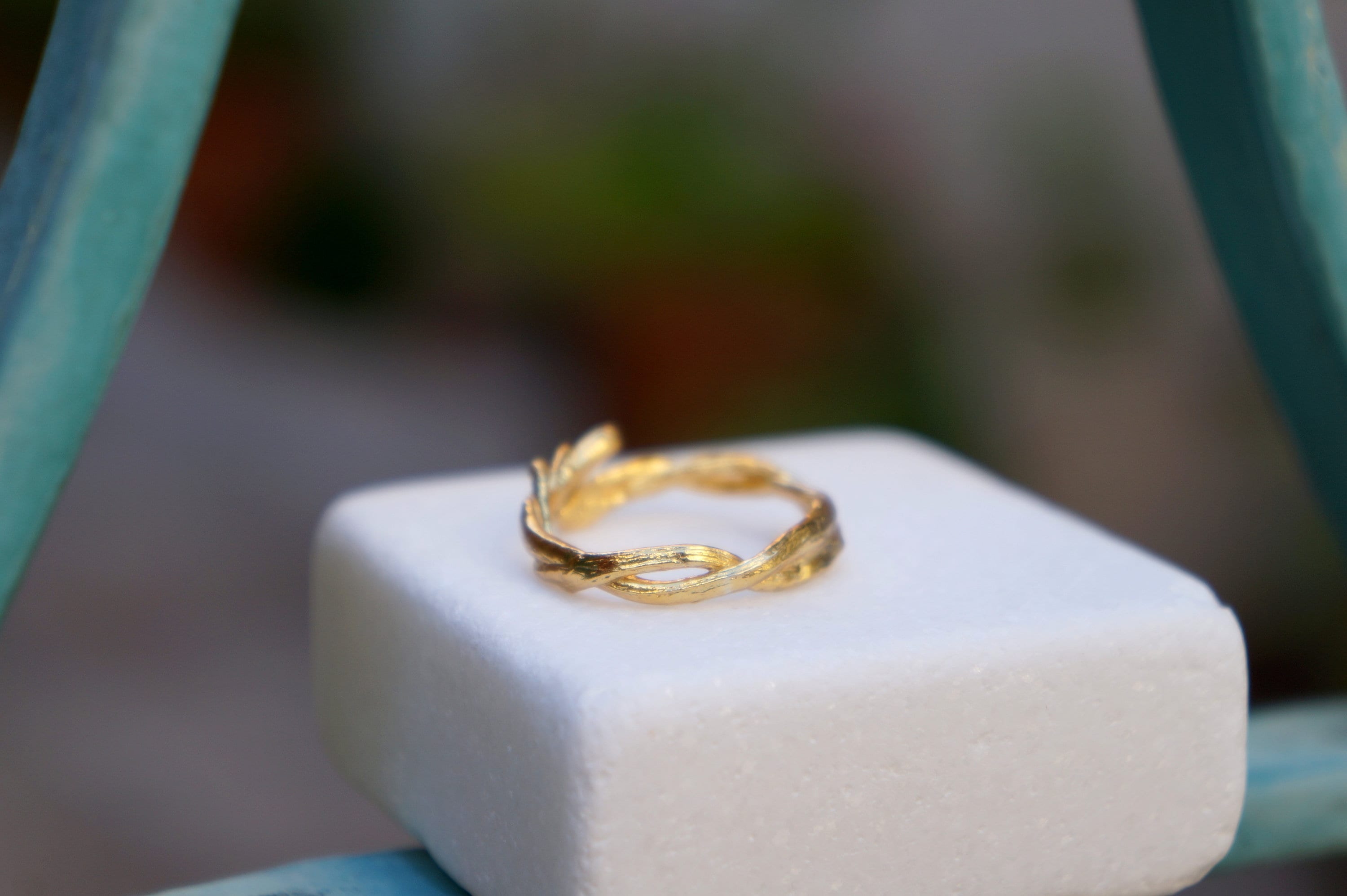 Solid Gold Ring – Adjustable Olive Twig Band | Minimalist Handcrafted Jewelry