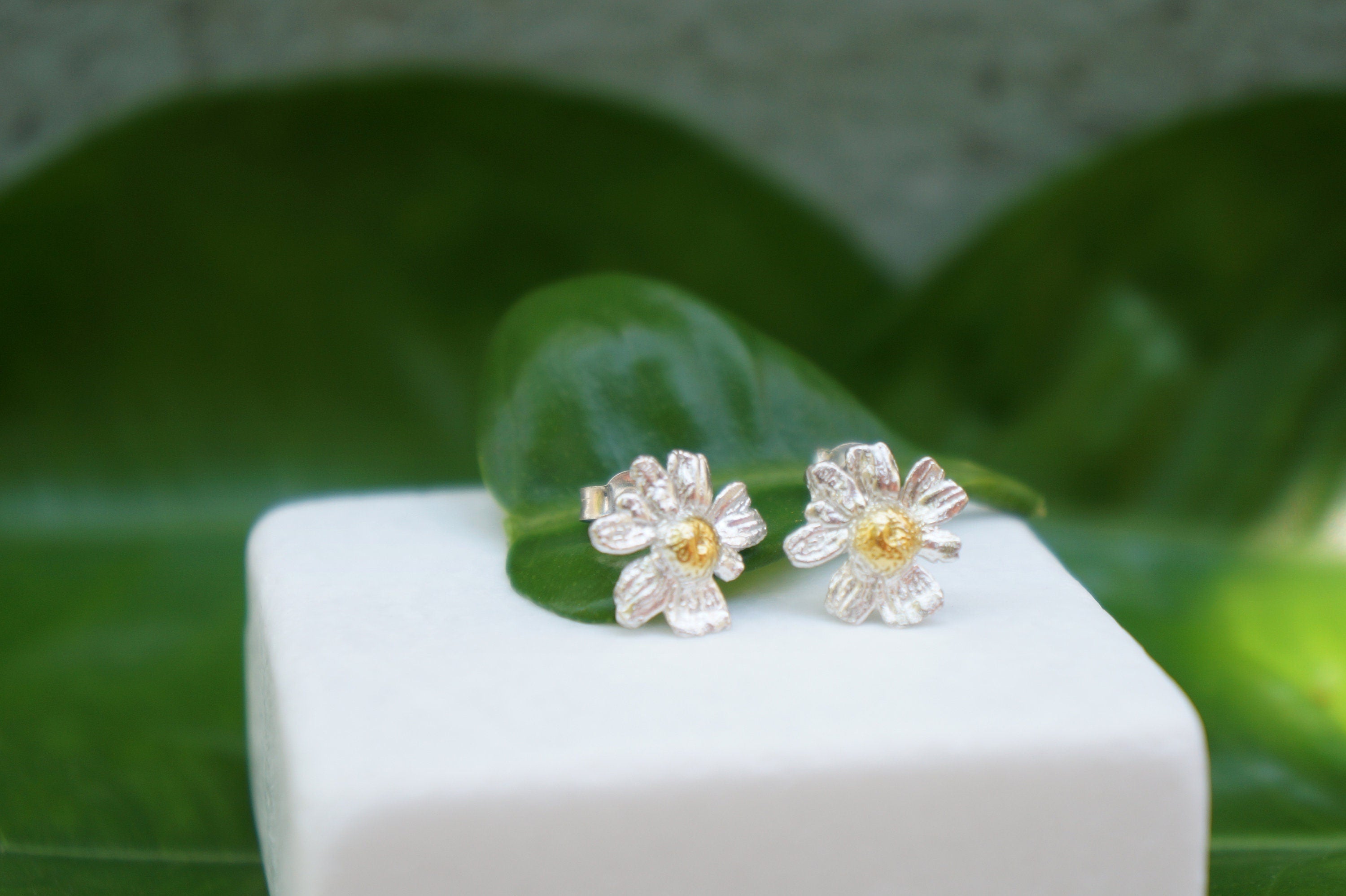 Chamomile Stud Earrings, Sterling Silver Jewelry, Eco Nature-Inspired Gift