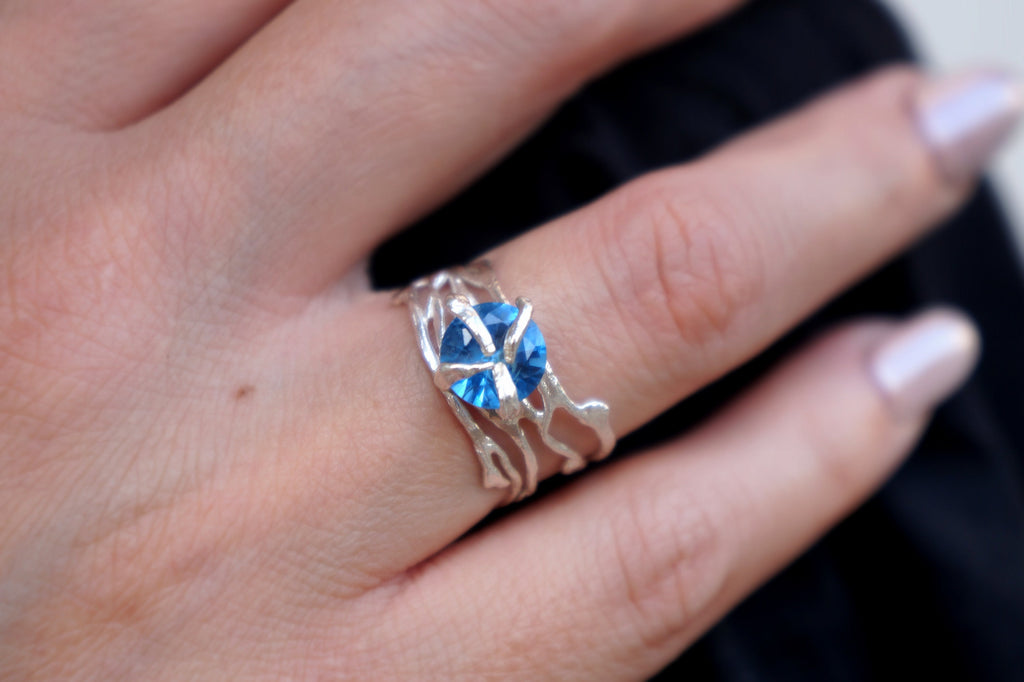 Twig Engagement Ring – Raw Zircon Jasmine Branch Sterling Silver Floral Jewelry